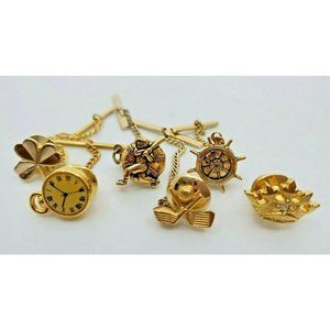 Lot of 6 Men's Tie Pins Clasp Clip Tack Gold Tone